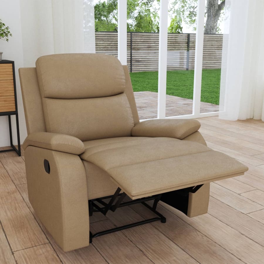 Fauteuil relax en tissu camel