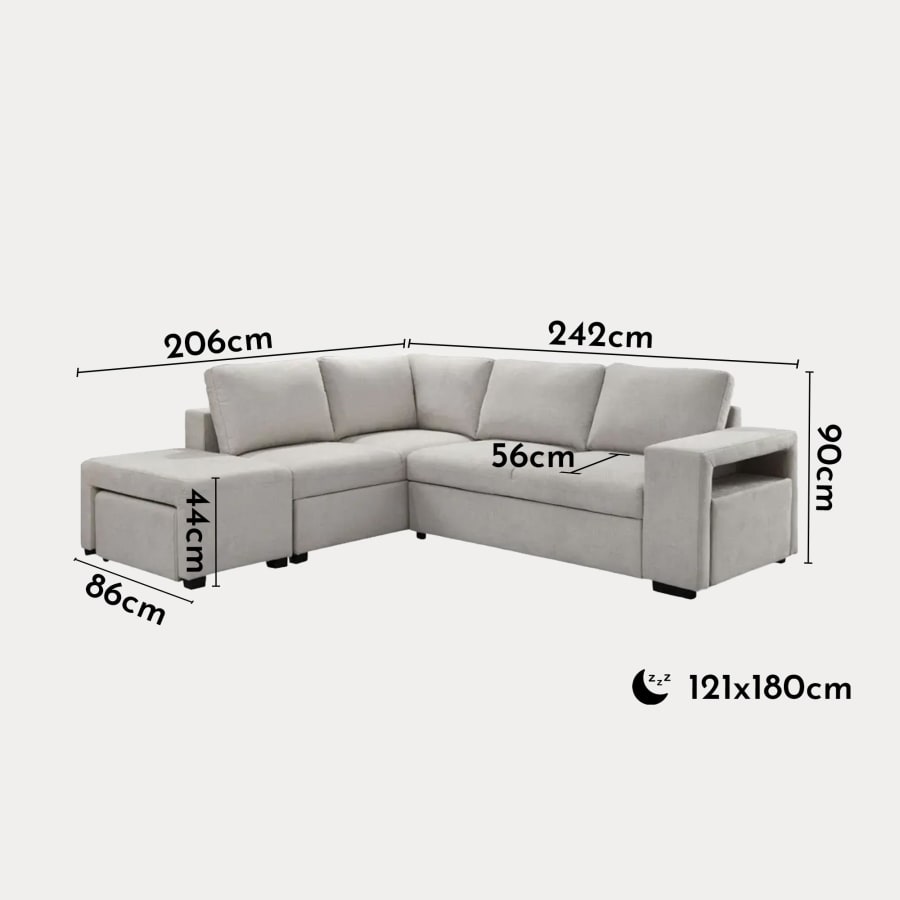 Canapé d'angle convertible avec coffre en tissu beige - Angle gauche