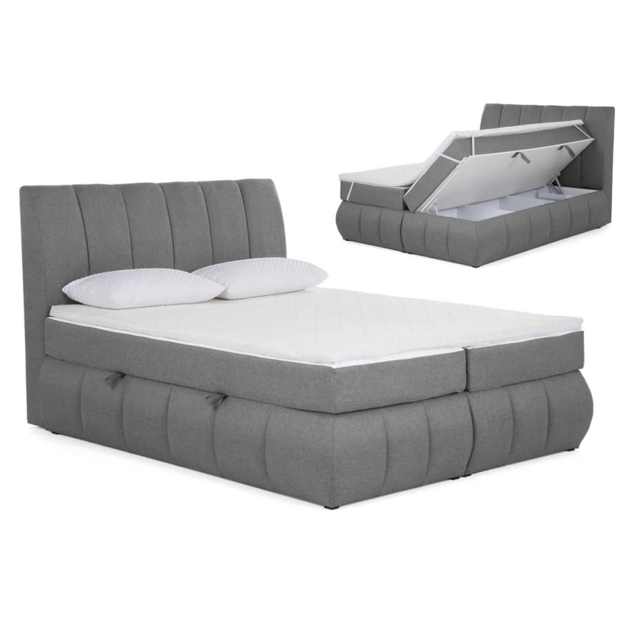 Lit boxspring 180x200 avec coffre de rangement en tissu gris OXANA