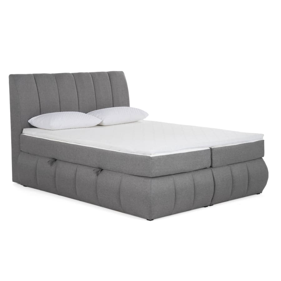 Lit boxspring 180x200 avec coffre de rangement en tissu gris OXANA