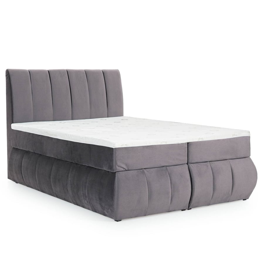 Lit boxspring 180x200 avec coffre de rangement en velours gris OXANA