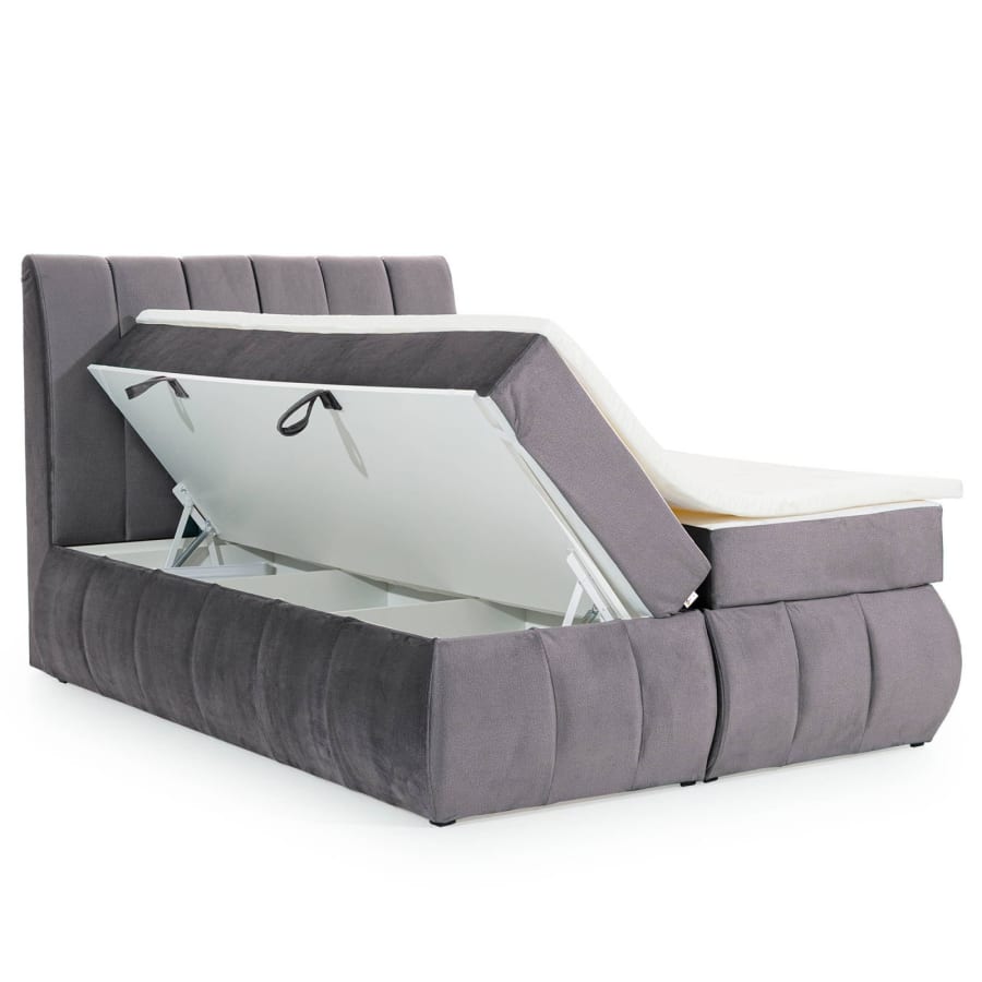 Lit boxspring 180x200 avec coffre de rangement en velours gris OXANA