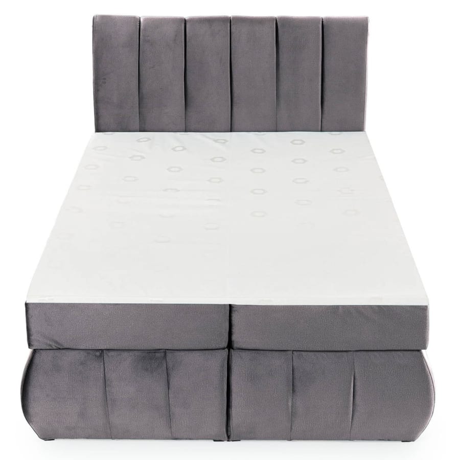 Lit boxspring 180x200 avec coffre de rangement en velours gris OXANA