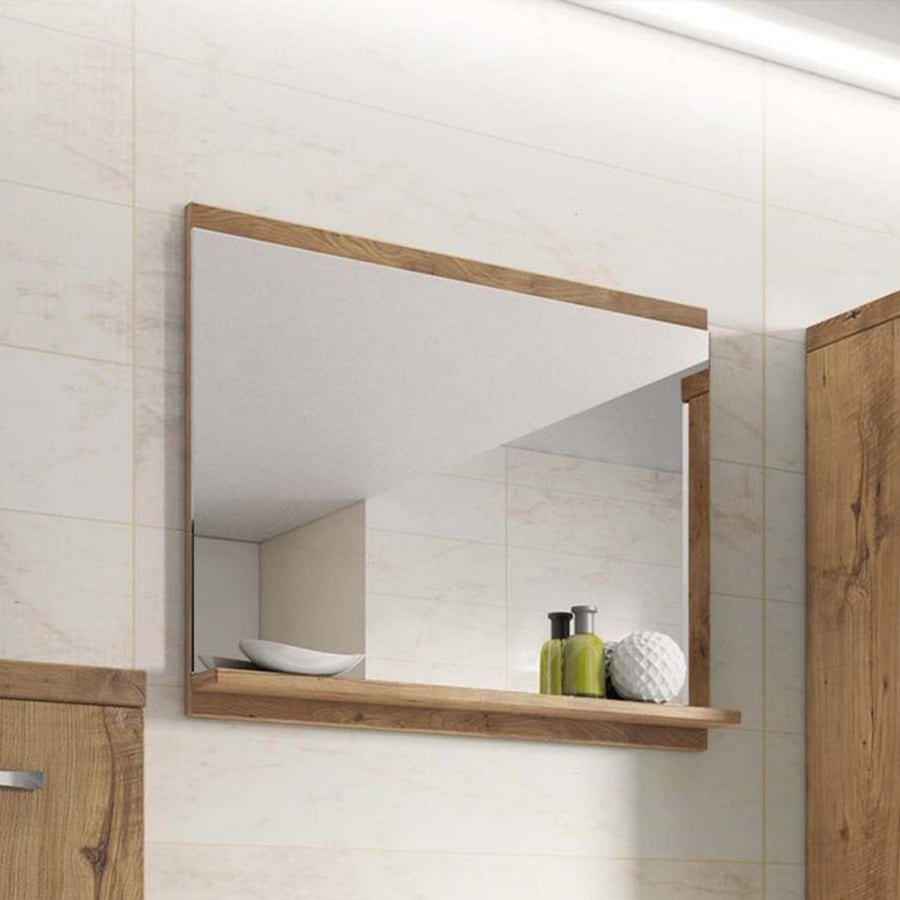 Ensemble meubles salle de bain design suspendu - Bois effet ch&ecirc;ne et noir