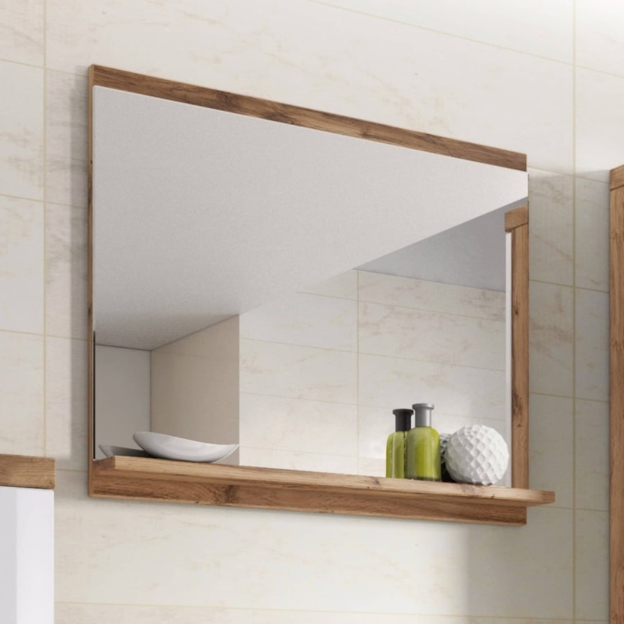 Ensemble meubles salle de bain suspendu - Bois effet vieilli et blanc