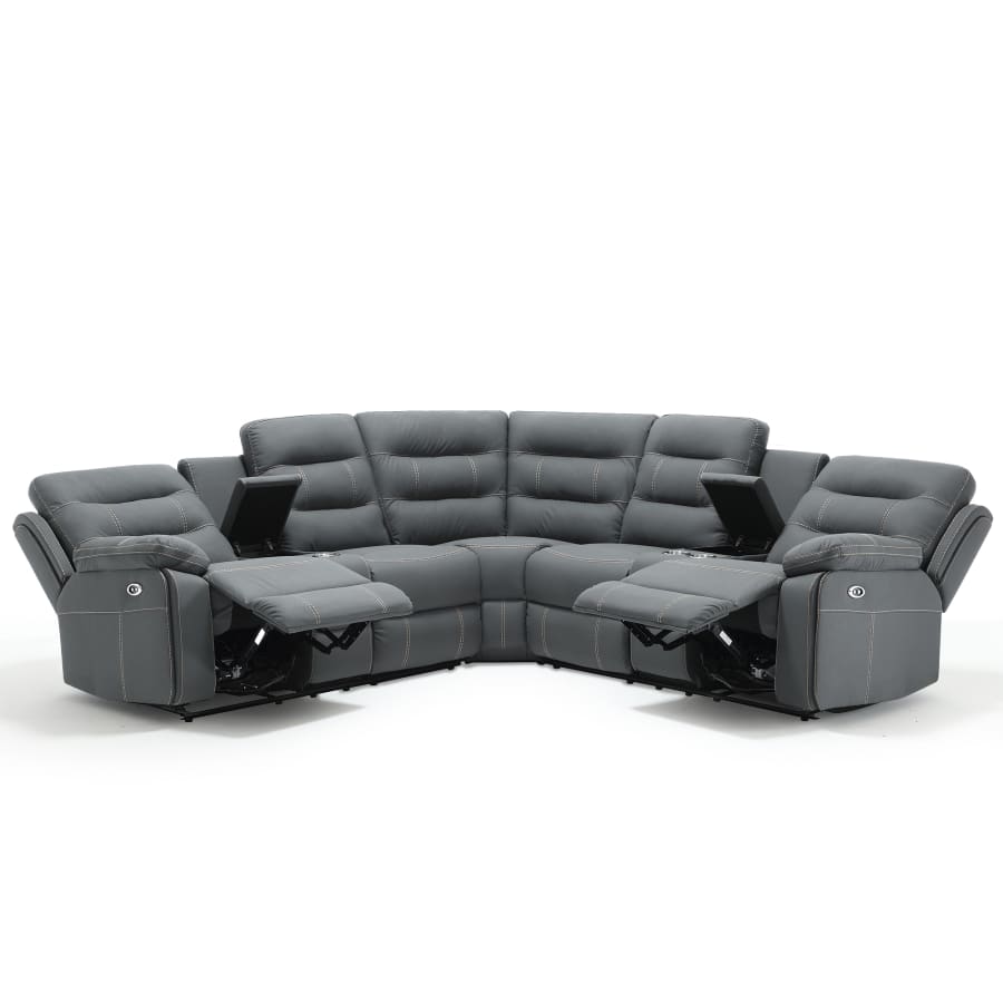 Canap&eacute; d'angle relax &eacute;lectrique simili cuir gris fonc&eacute;