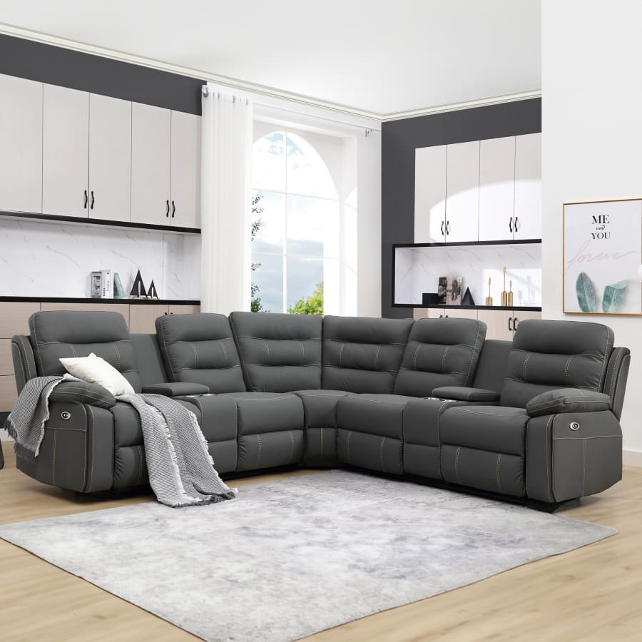 Canap&eacute; d'angle relax &eacute;lectrique simili cuir gris fonc&eacute;