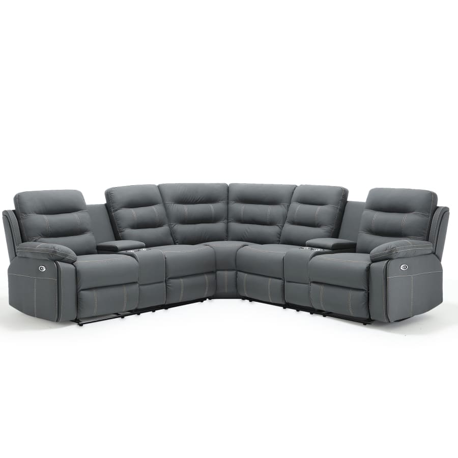 Canap&eacute; d'angle relax &eacute;lectrique simili cuir gris fonc&eacute;