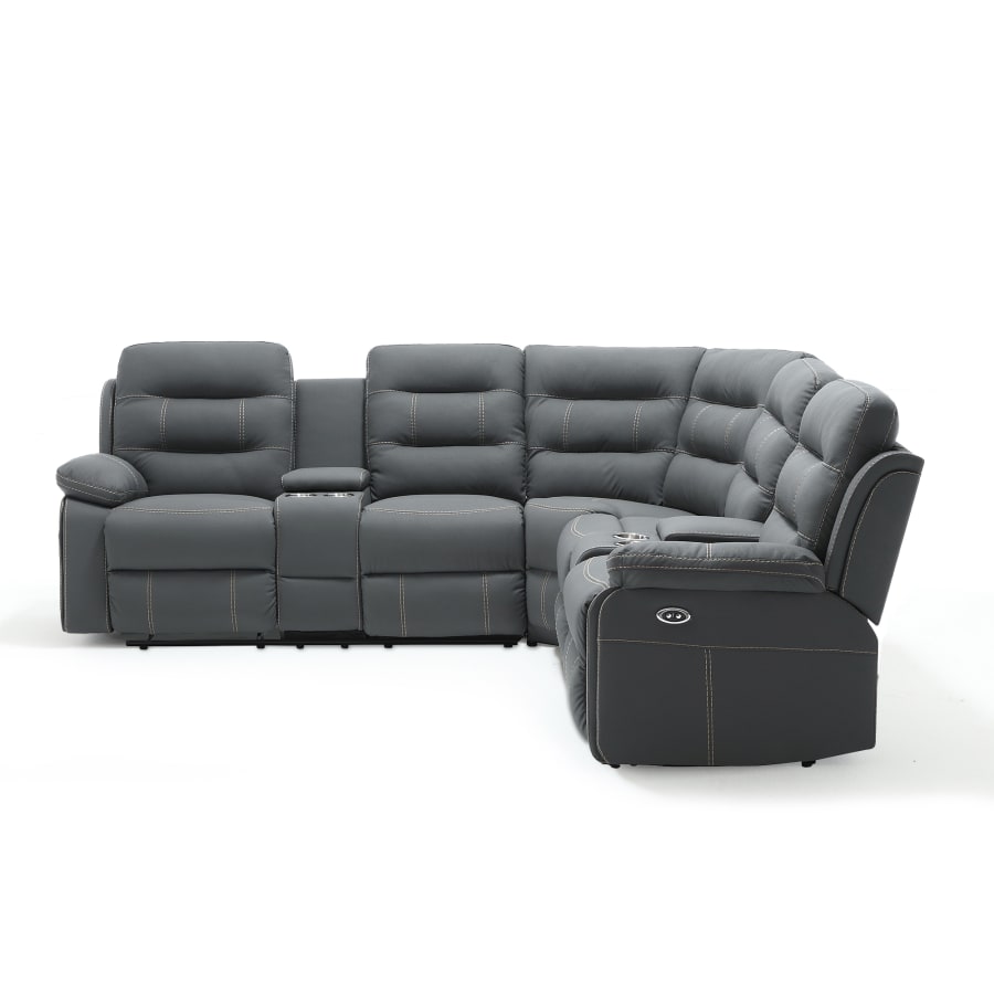 Canap&eacute; d'angle relax &eacute;lectrique simili cuir gris fonc&eacute;