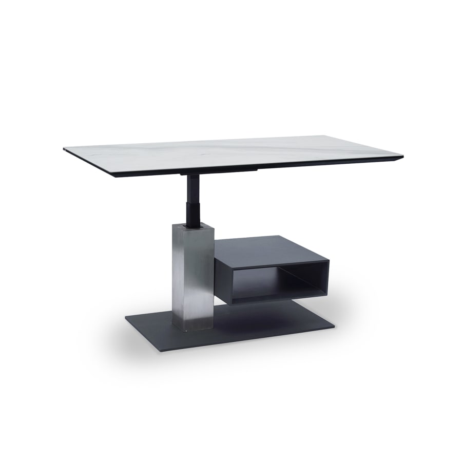 Table basse rectangulaire à plateau relevable blanc et niche