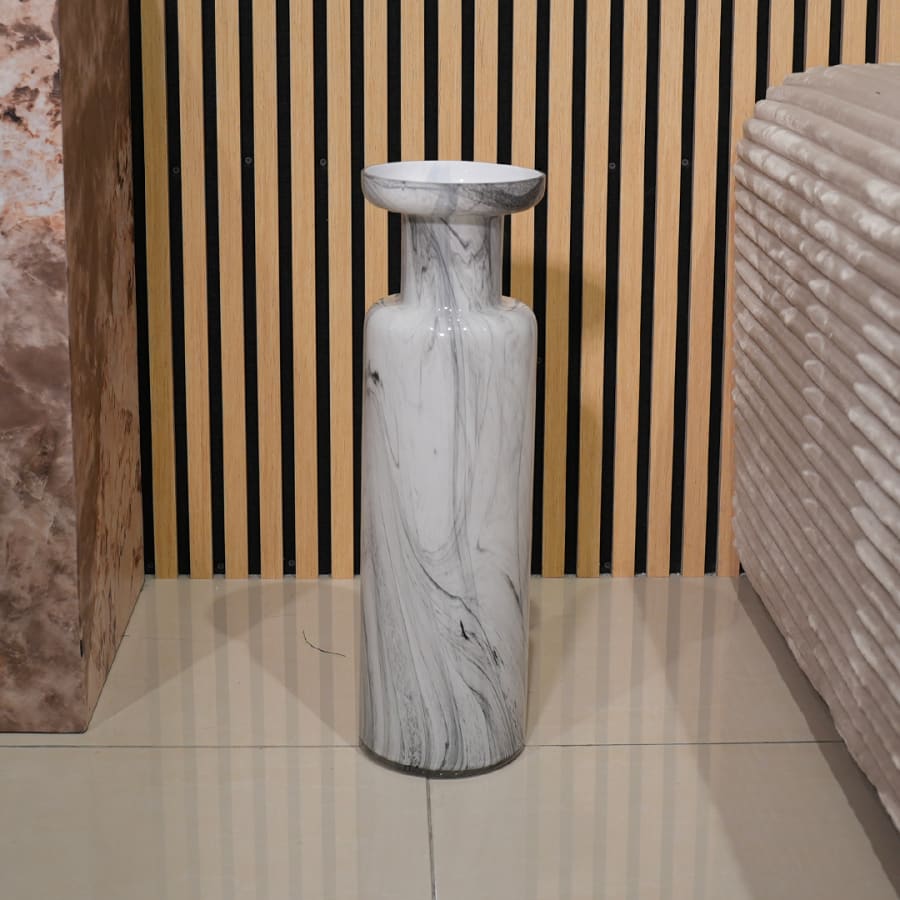 Vase en verre couleur marbre blanc et noir H52 cm