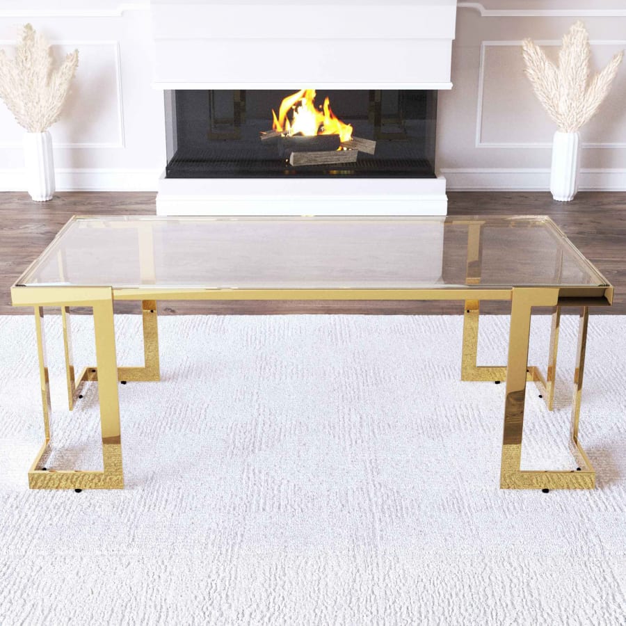 Table basse design rectangulaire dor&eacute;