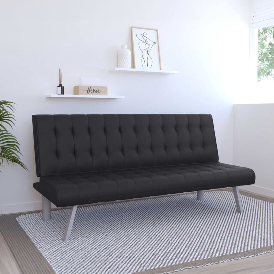 Banquette clic clac 3 places capitonné en simili cuir noir