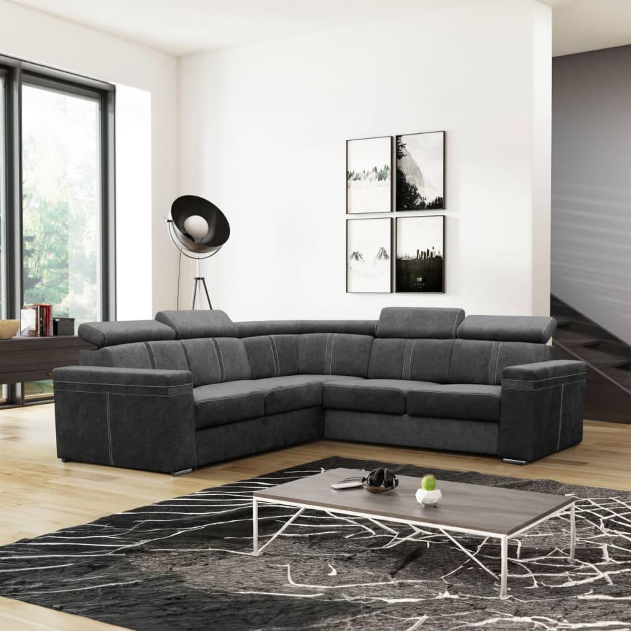 Canap&eacute; d'angle convertible et r&eacute;versible en tissu gris fonc&eacute;