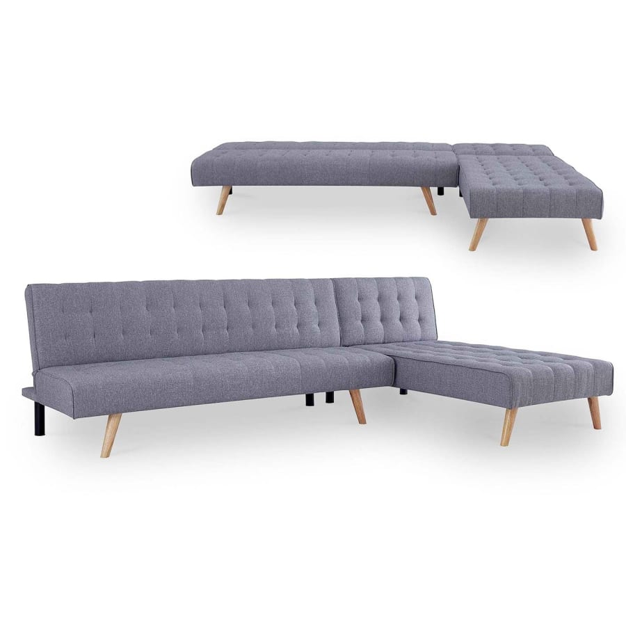 Canapé d'angle modulable et convertible en tissu gris