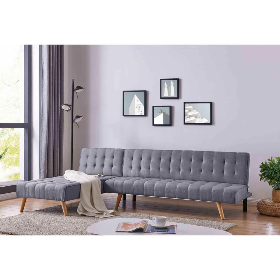 Canapé d'angle modulable et convertible en tissu gris