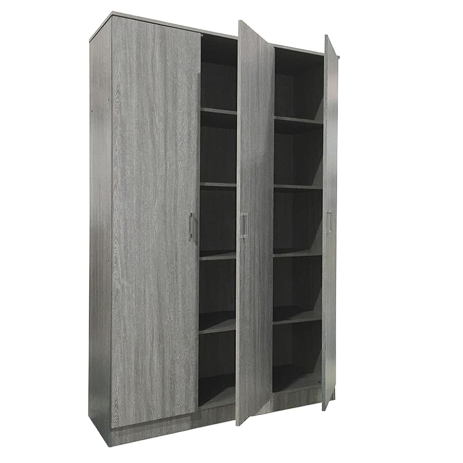 Armoire 3 portes 4 &eacute;tag&egrave;res couleur ch&ecirc;ne gris