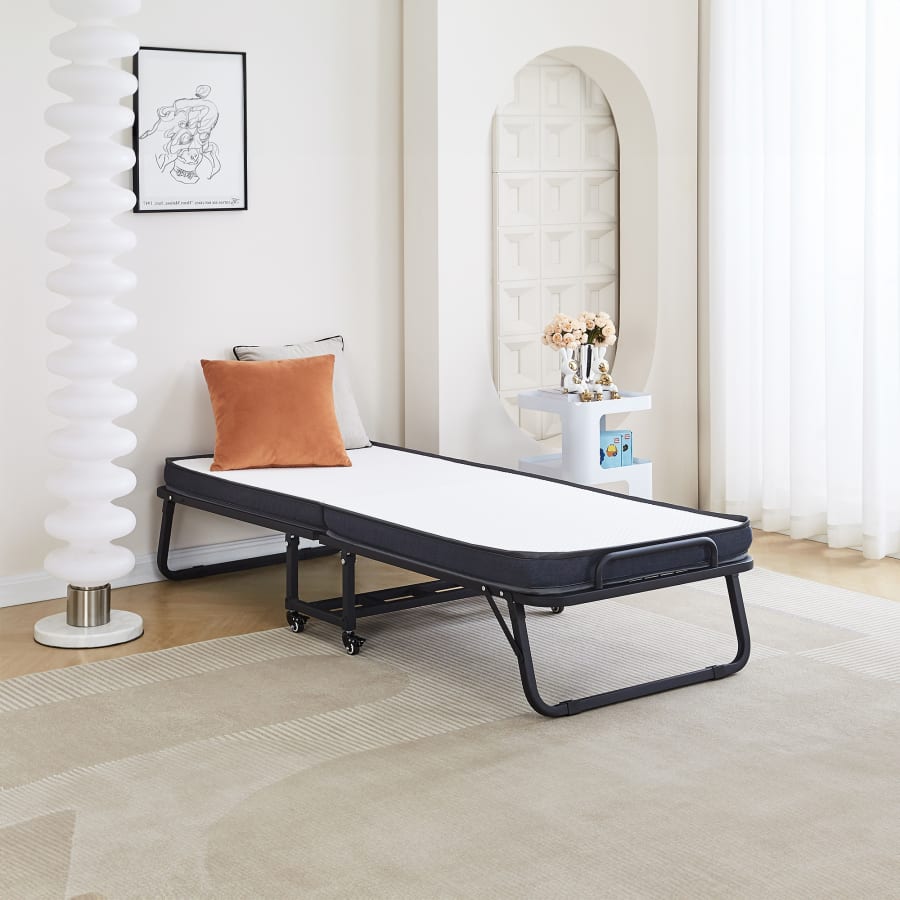 Lit d'appoint pliant en m&eacute;tal noir avec matelas 70 x 190 cm