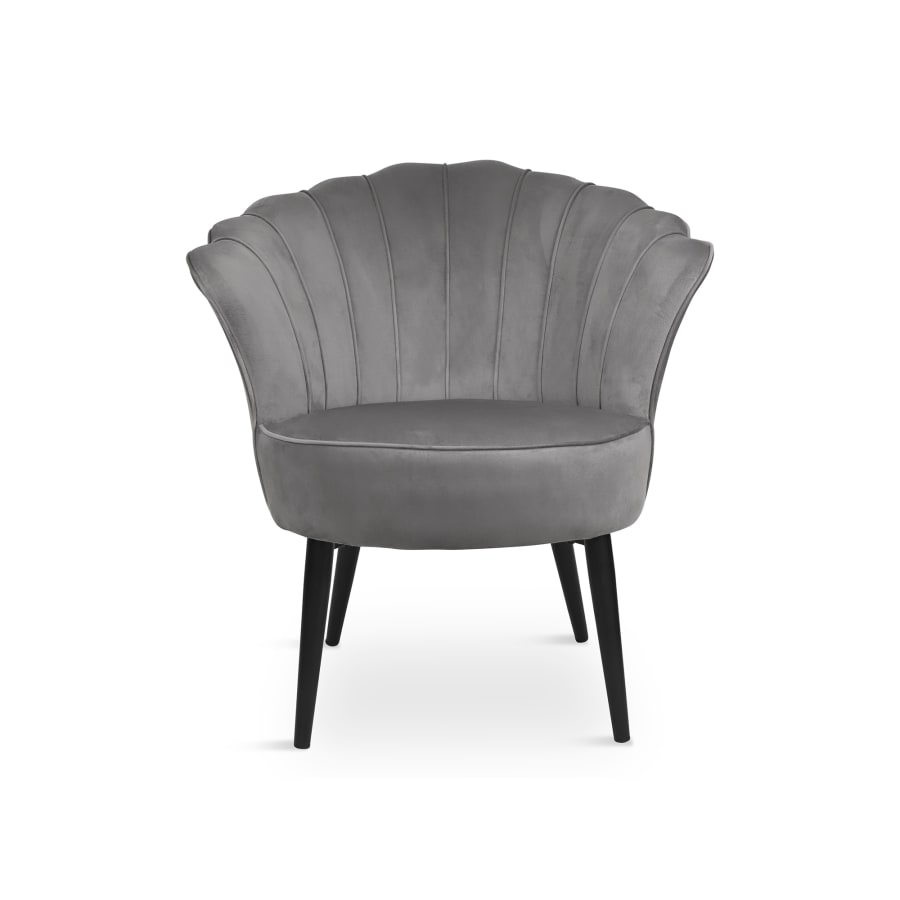 Fauteuil en velours gris pieds en métal noir