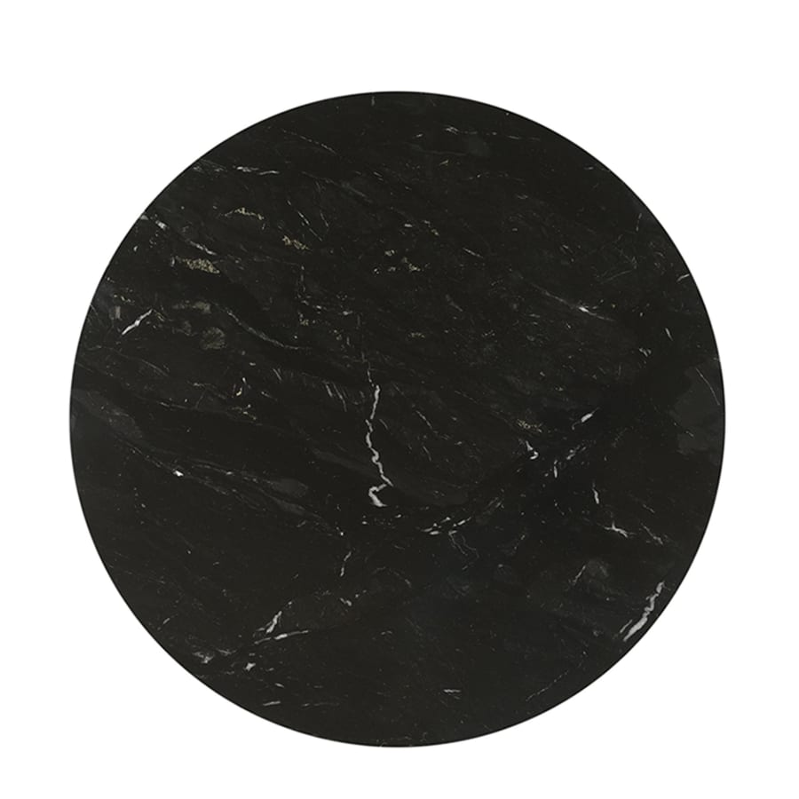 Lot de 2 tables basses rondes en marbre pi&egrave;tement m&eacute;tal noir