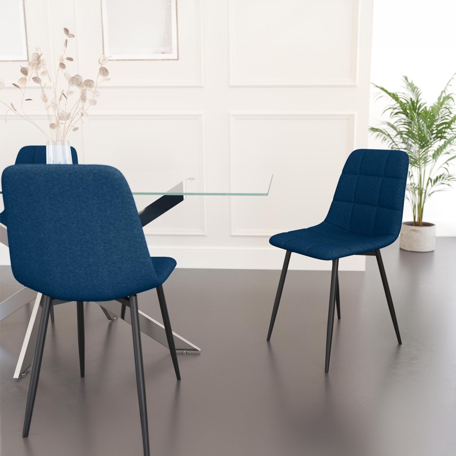 Lot de 4 chaises en tissu bleu