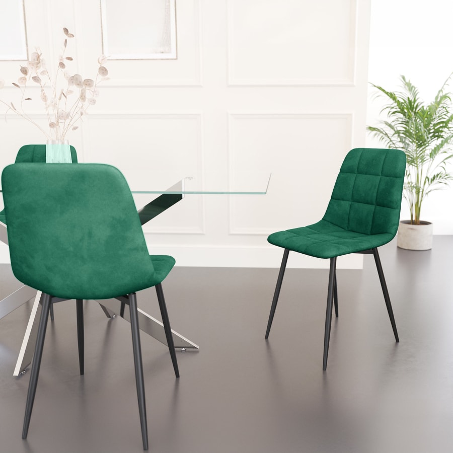 Lot de 4 chaises en velours vert