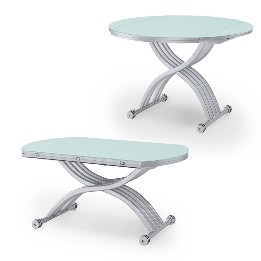 Table basse relevable extensible ronde blanche