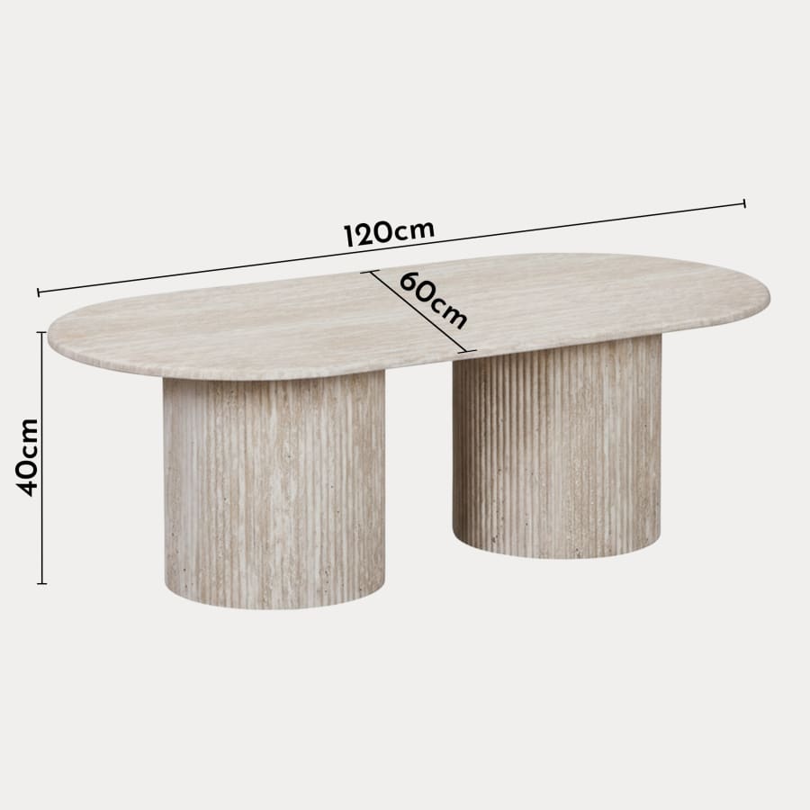 Table basse ovale en granite couleur travertin 120 cm