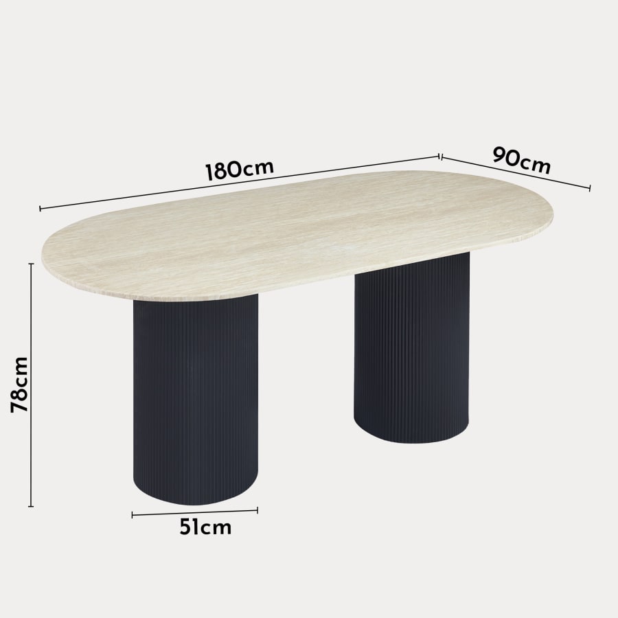 Table à manger en marbre composite beige pieds noir 6 personnes