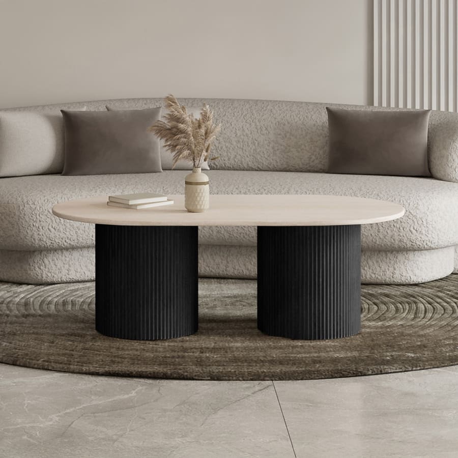 Table basse en marbre composite beige pieds noir