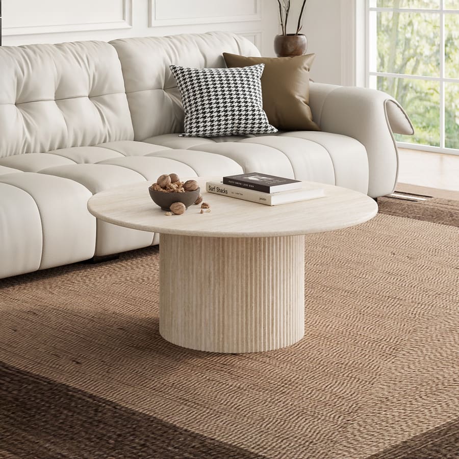 Table basse ronde en marbre composite beige