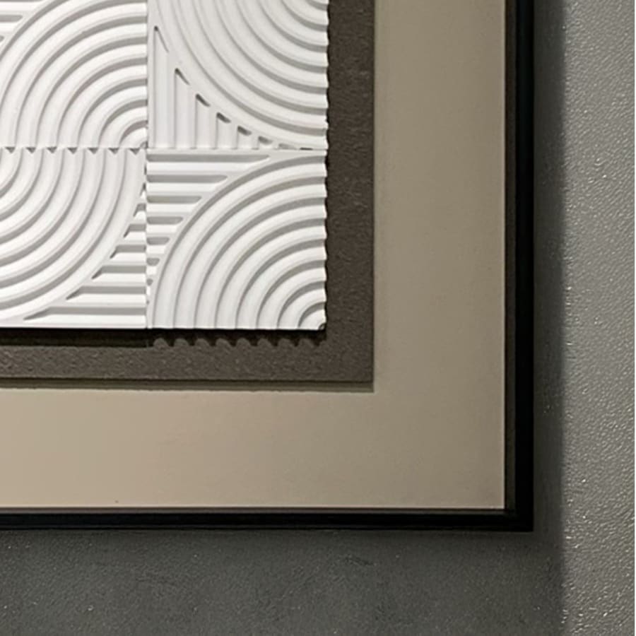 Tableau peinture à l'huile beige relief carré cadre aluminium - 50x50 cm