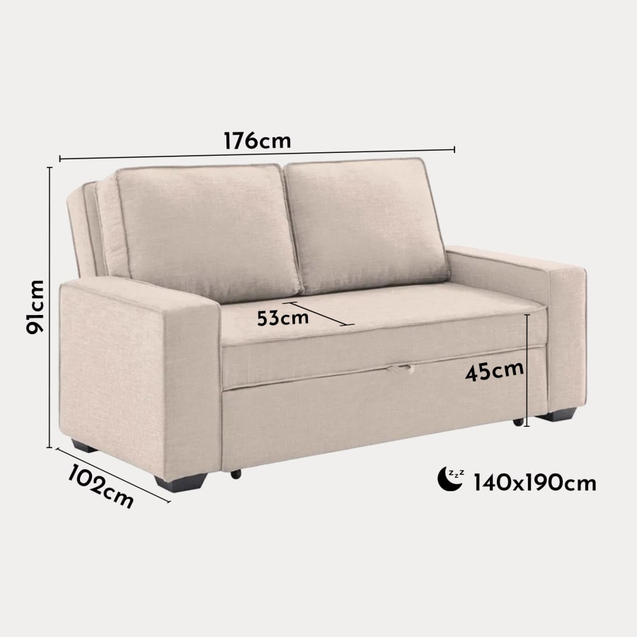 Canap&eacute; convertible 3 places en tissu beige