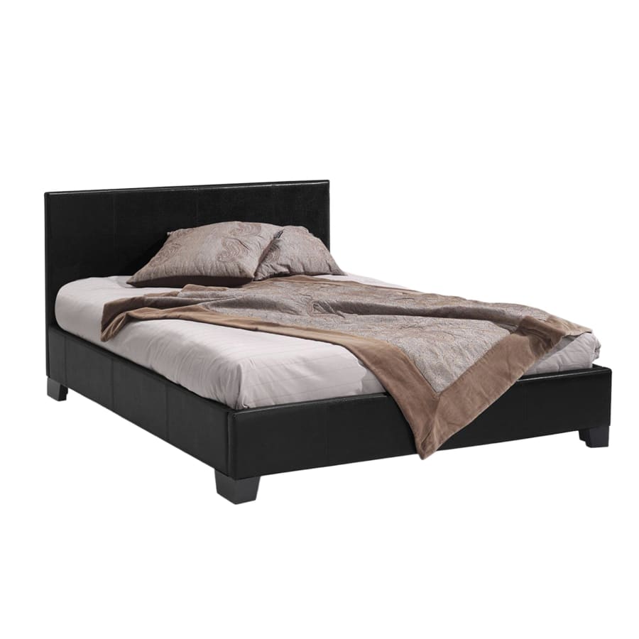 Lit double en simili cuir noir 140x200 cm