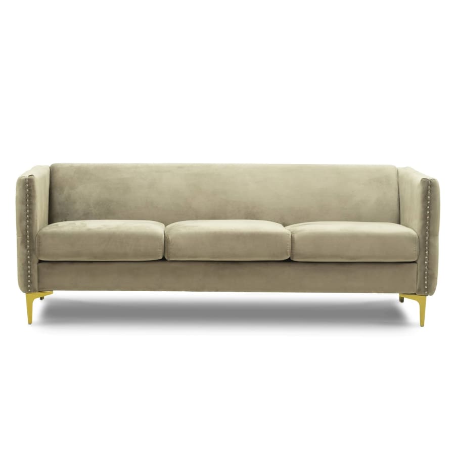 Canapé capitonné 3 places en velours beige