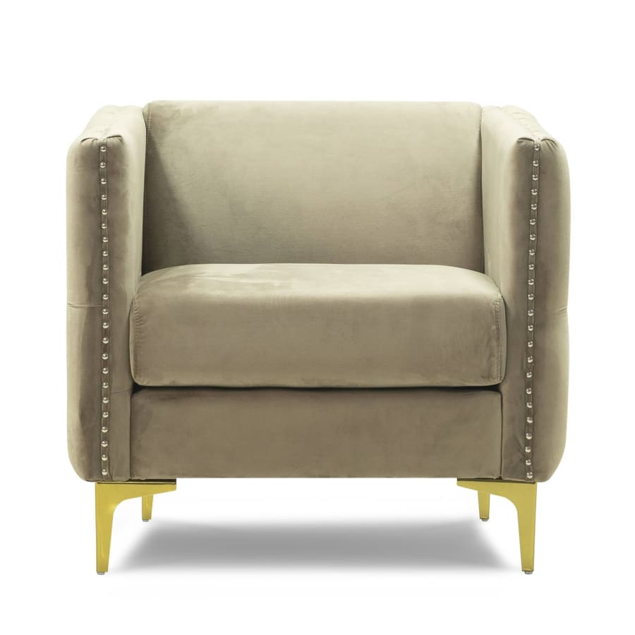 Fauteuil capitonné en velours beige