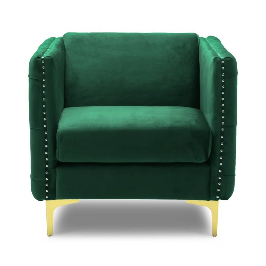 Fauteuil capitonné en velours vert