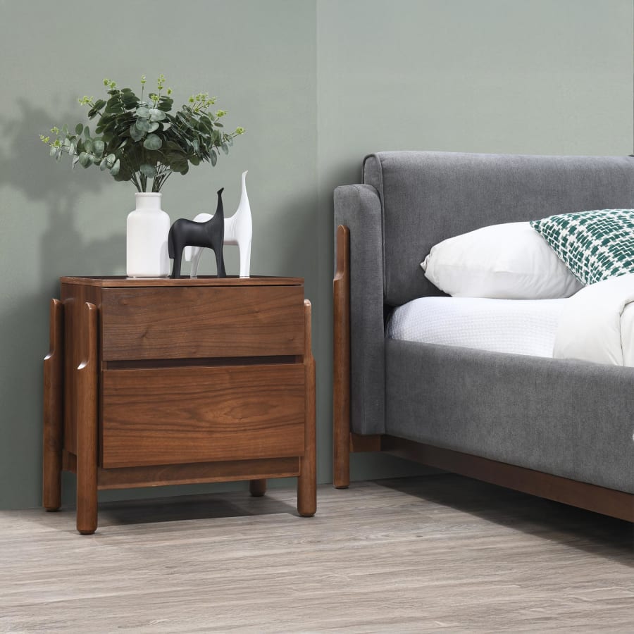 Table de chevet 2 tiroirs en effet bois couleur chêne