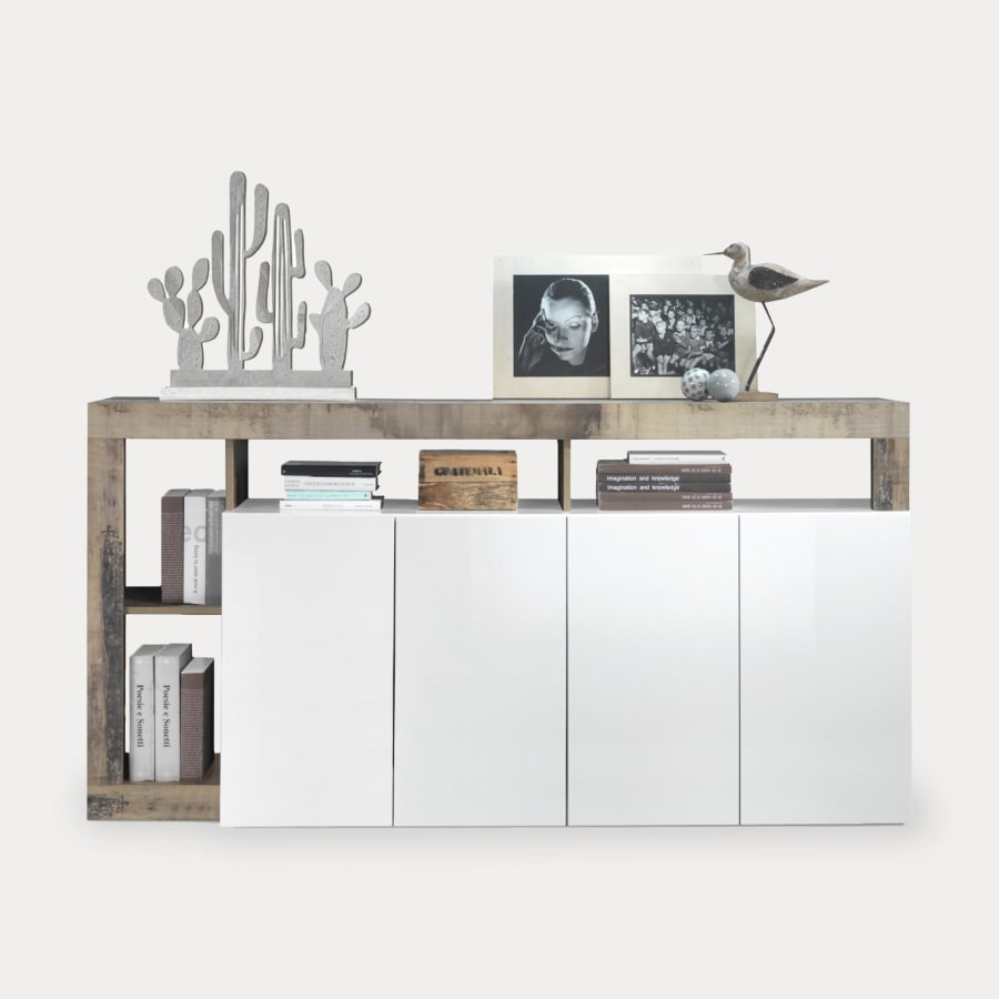 Buffet 4 portes et 4 niches bois et blanc