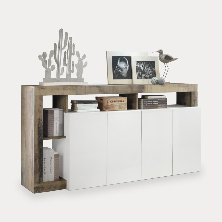 Buffet 4 portes et 4 niches bois et blanc