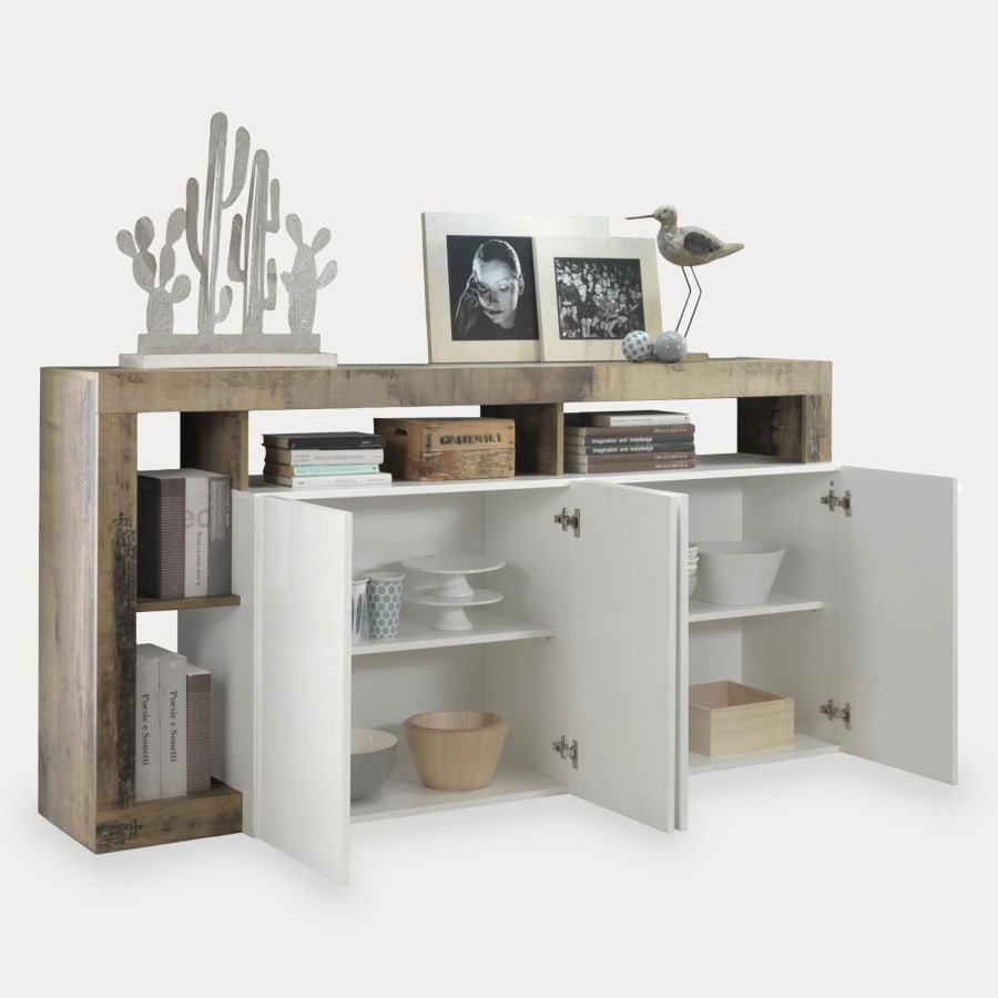 Buffet 4 portes et 4 niches bois et blanc