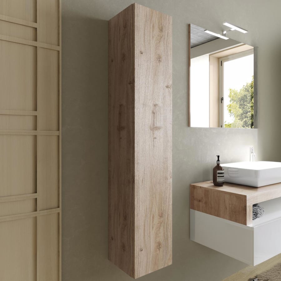Colonne de salle de bain suspendu 1 porte couleur bois