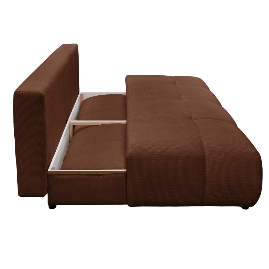Canap&eacute; 3 places convertible avec coffre en tissu terracotta