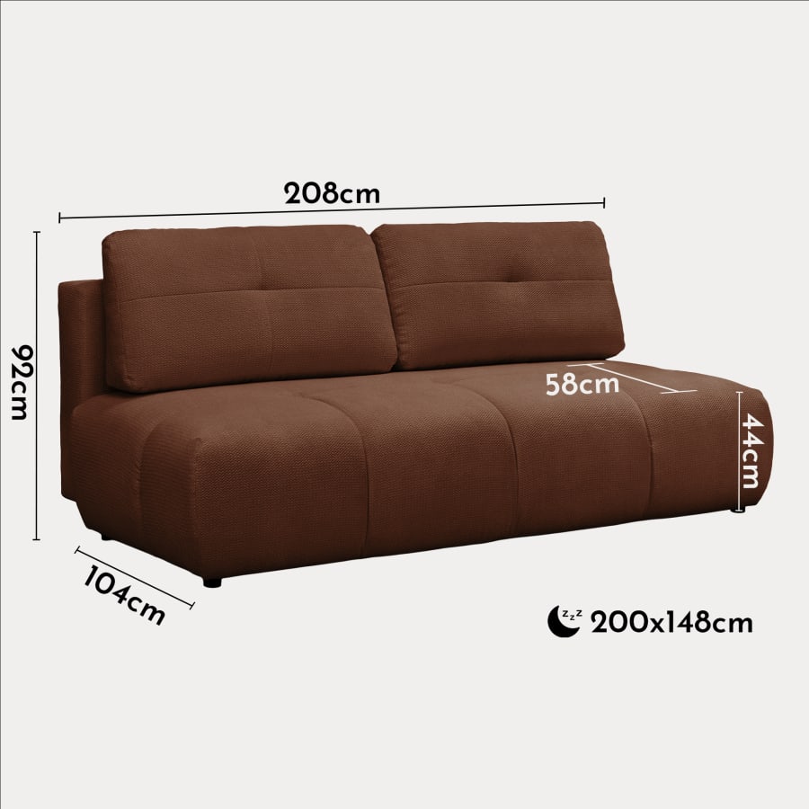 Canap&eacute; 3 places convertible avec coffre en tissu terracotta