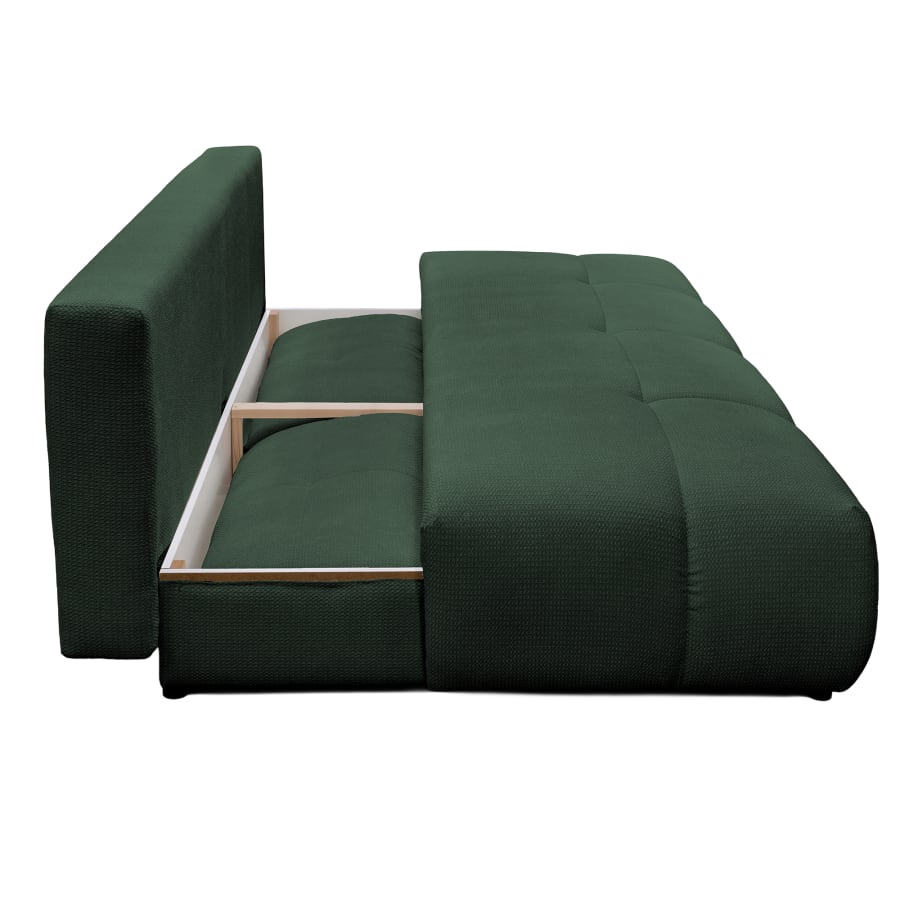 Canap&eacute; 3 places convertible avec coffre en tissu vert