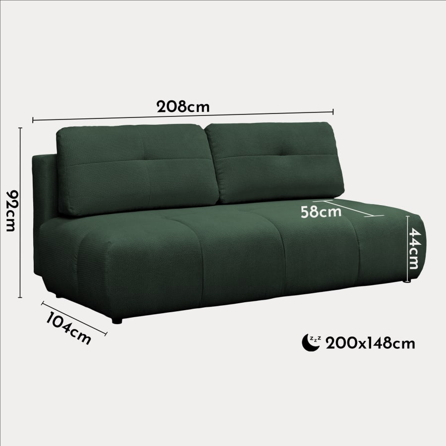 Canap&eacute; 3 places convertible avec coffre en tissu vert