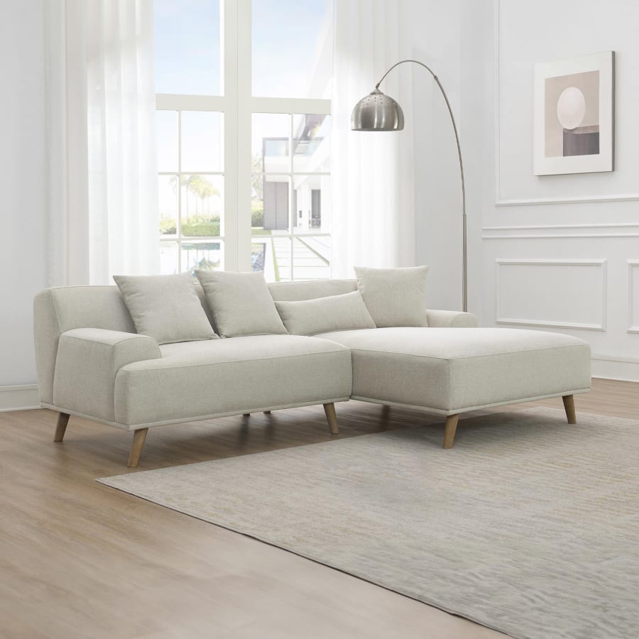 Canapé d'angle scandinave avec méridienne en tissu beige - Angle Droit