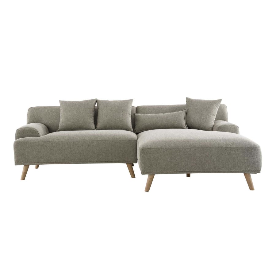 Canapé d'angle scandinave avec méridienne en tissu taupe - Angle Droit