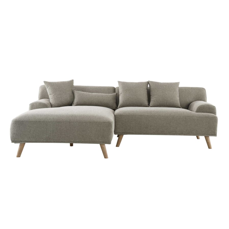 Canapé d'angle scandinave avec méridienne en tissu taupe - Angle Gauche