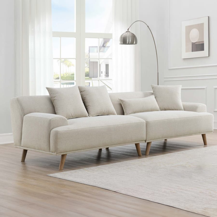 Canapé scandinave 4 places en tissu beige